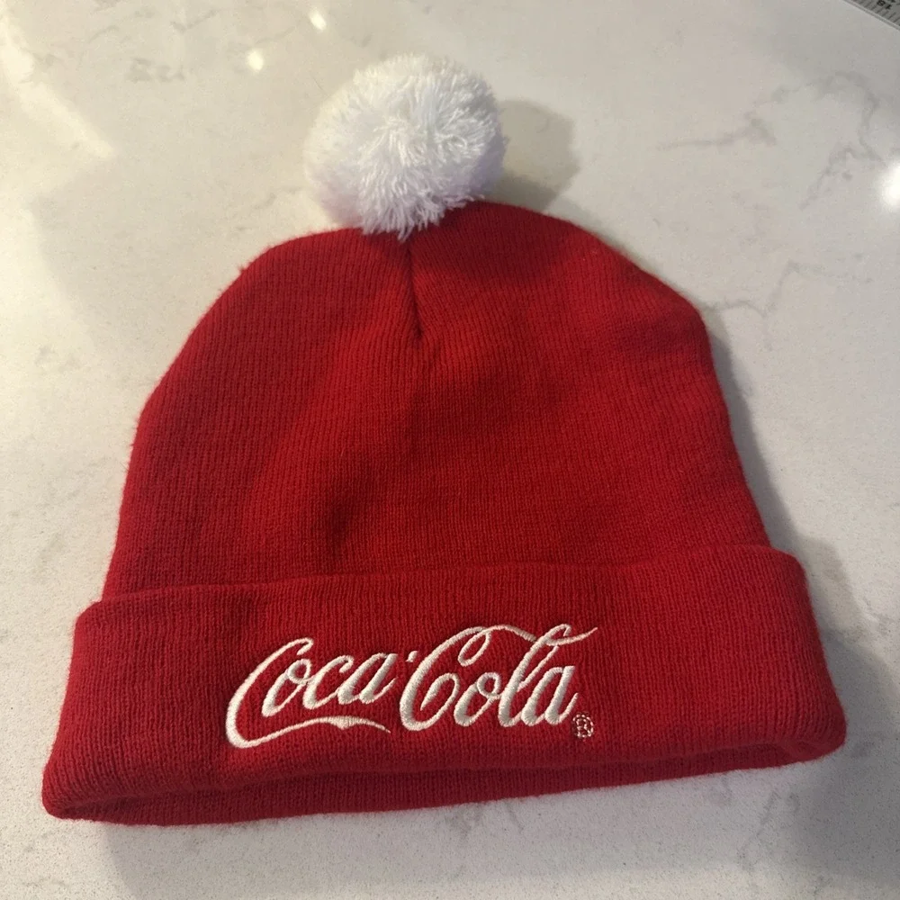 Coca-Cola Red‎ Beanie Hat One Size Cuffed Pom Pom